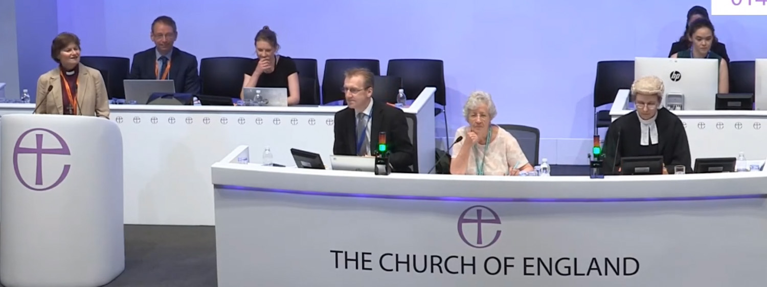 Bishop Olivia, supported by Mark Humphriss and Hannah Mann seated behind her, moves the Oxford motion on the climate emergency