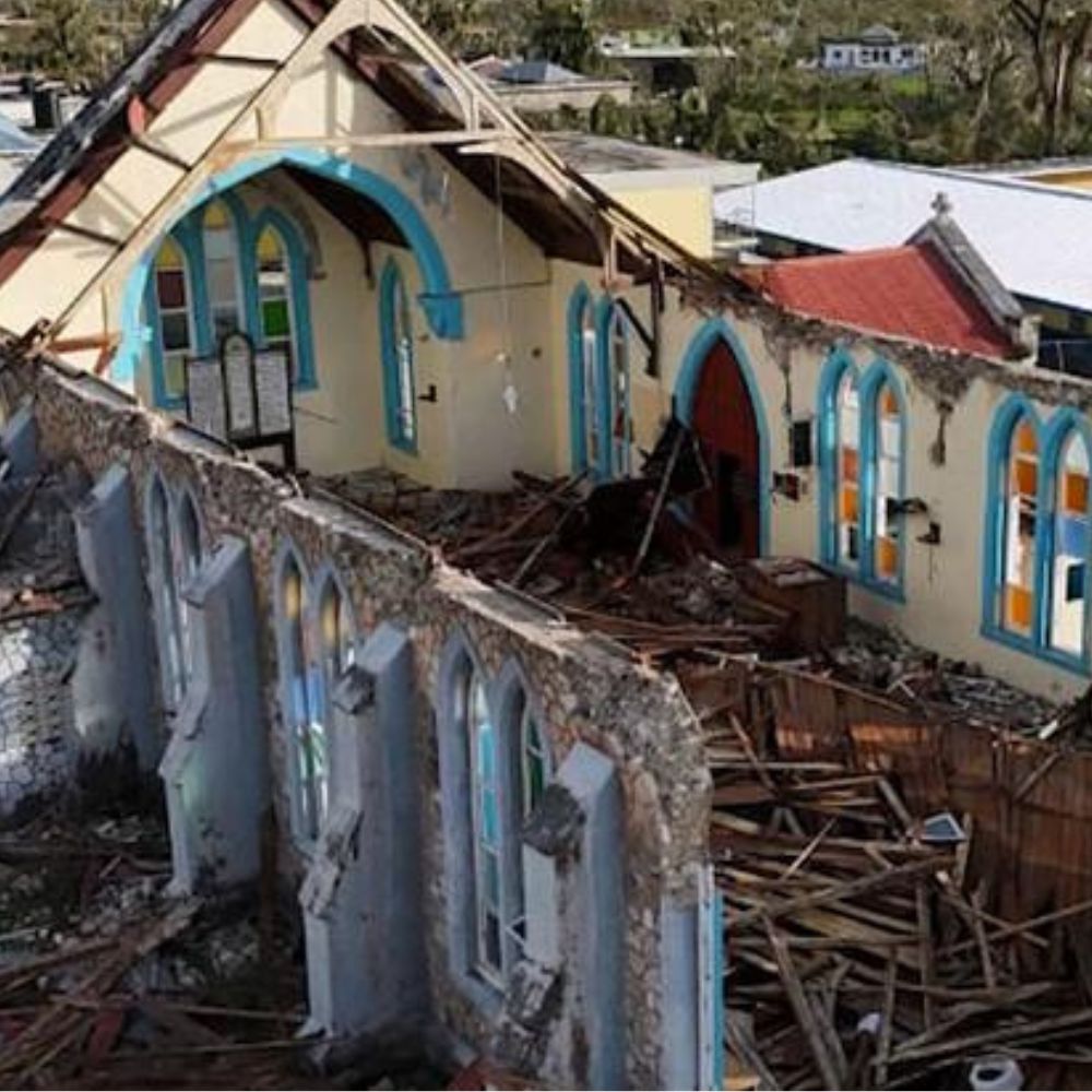 Lacovia St Thomas Anglican Church in Jamaica without its roof.