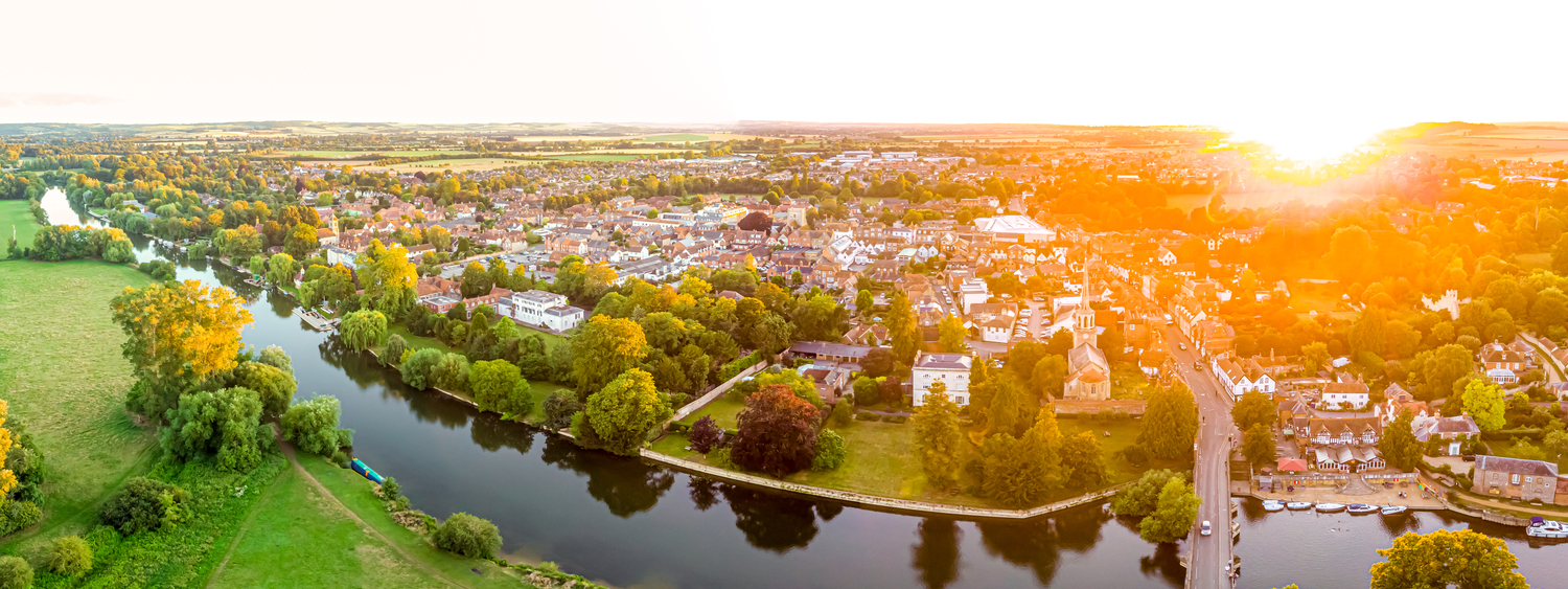 Aerial view of the town of Abingdon in England, UK