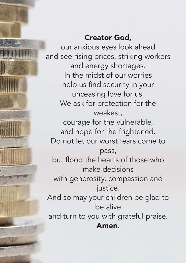 Prayer card. Text is on screen next to image.